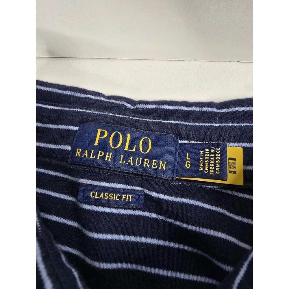 Polo Ralph Lauren NAVY STRIPE Men's Striped Polo‎ Neck Collar Shirt, US L Large